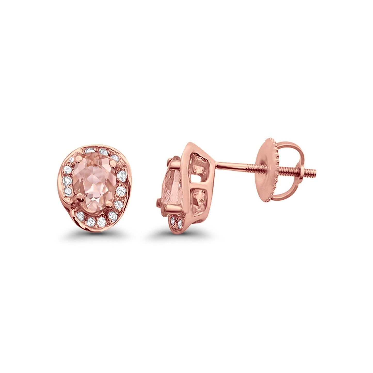 10K Rose Gold Morganite & Diamond .95cts Oval Earrings