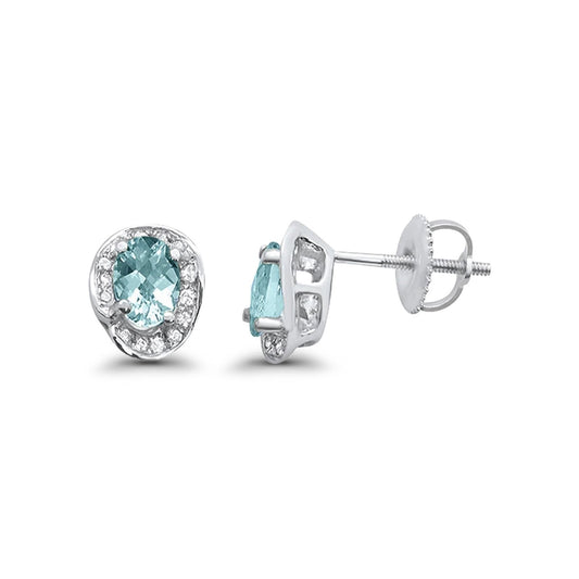 10K White Gold Aquamarine & Diamond .95cts Oval Earrings