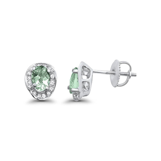 10K White Gold Green Amethyst & Diamond .95cts Oval Earrings