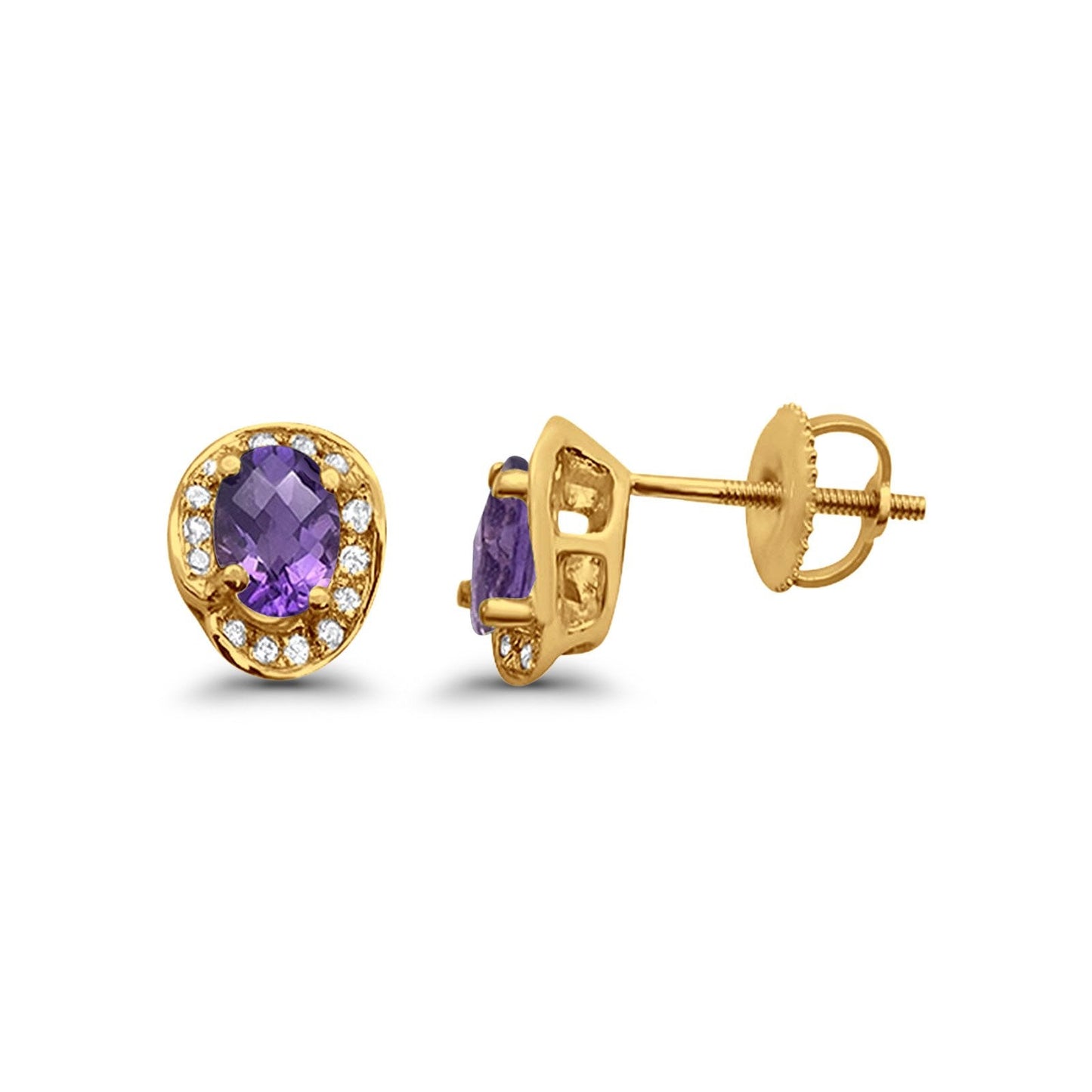 10K Yellow Gold Amethyst & Diamond .95cts Oval Earrings