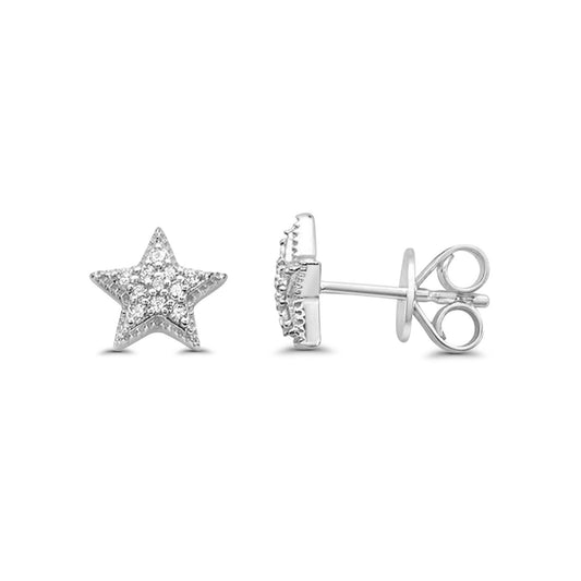 14K White Gold .12ct Star Stud Diamond Earrings