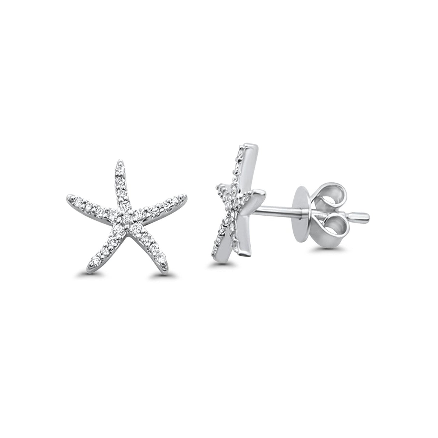 14K White Gold .18ct Diamond Star Earrings