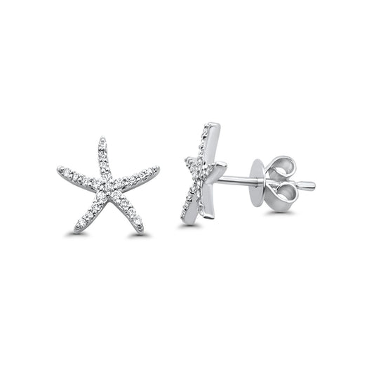 14K White Gold .18ct Diamond Star Earrings