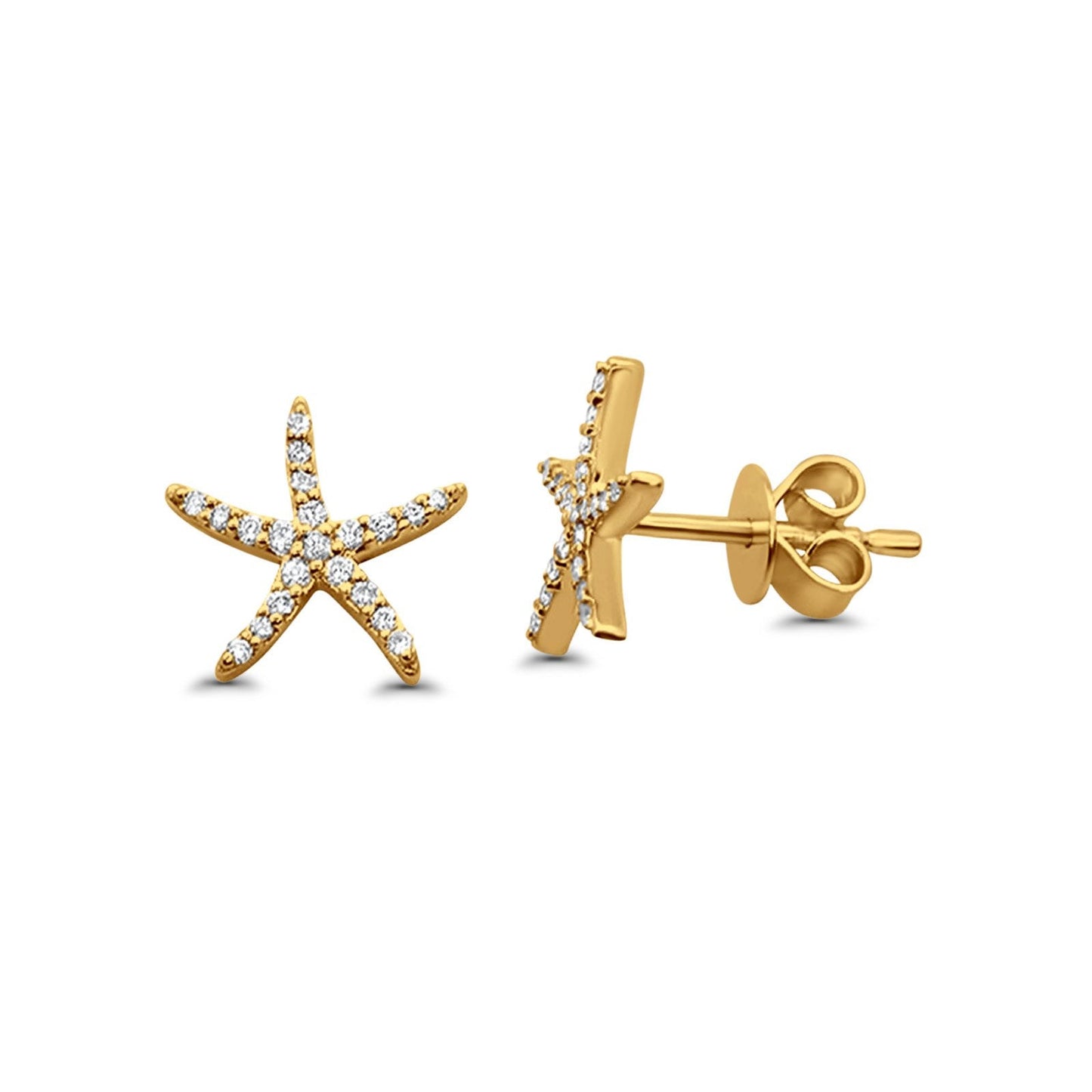 14K Yellow Gold .18ct Diamond Star Earrings