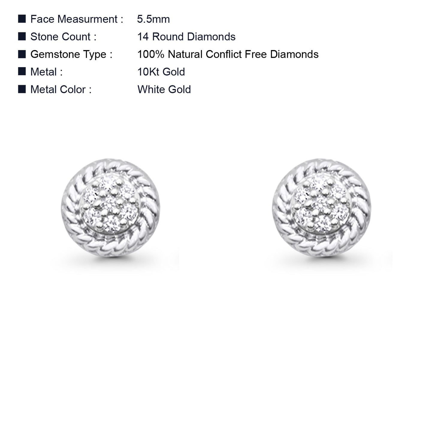 Wholesale Solid 10K White Gold 5.5mm Cluster Round Diamond Stud Earring Push Back