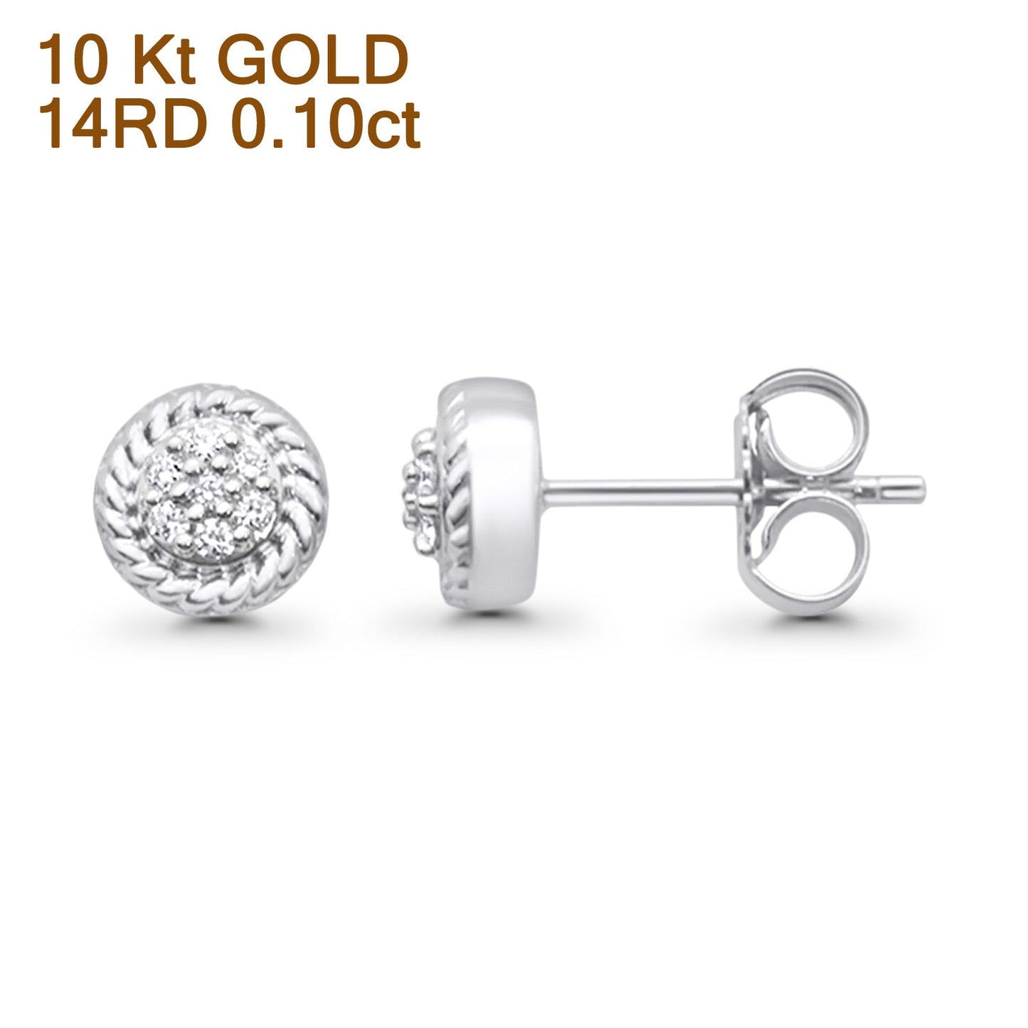 Wholesale Solid 10K White Gold 5.5mm Cluster Round Diamond Stud Earring Push Back