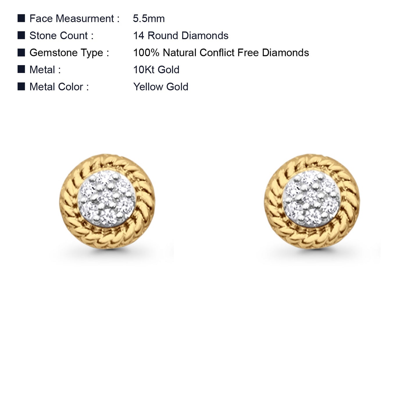 Wholesale Solid 10K Yellow Gold 5.5mm Cluster Round Diamond Stud Earring Push Back