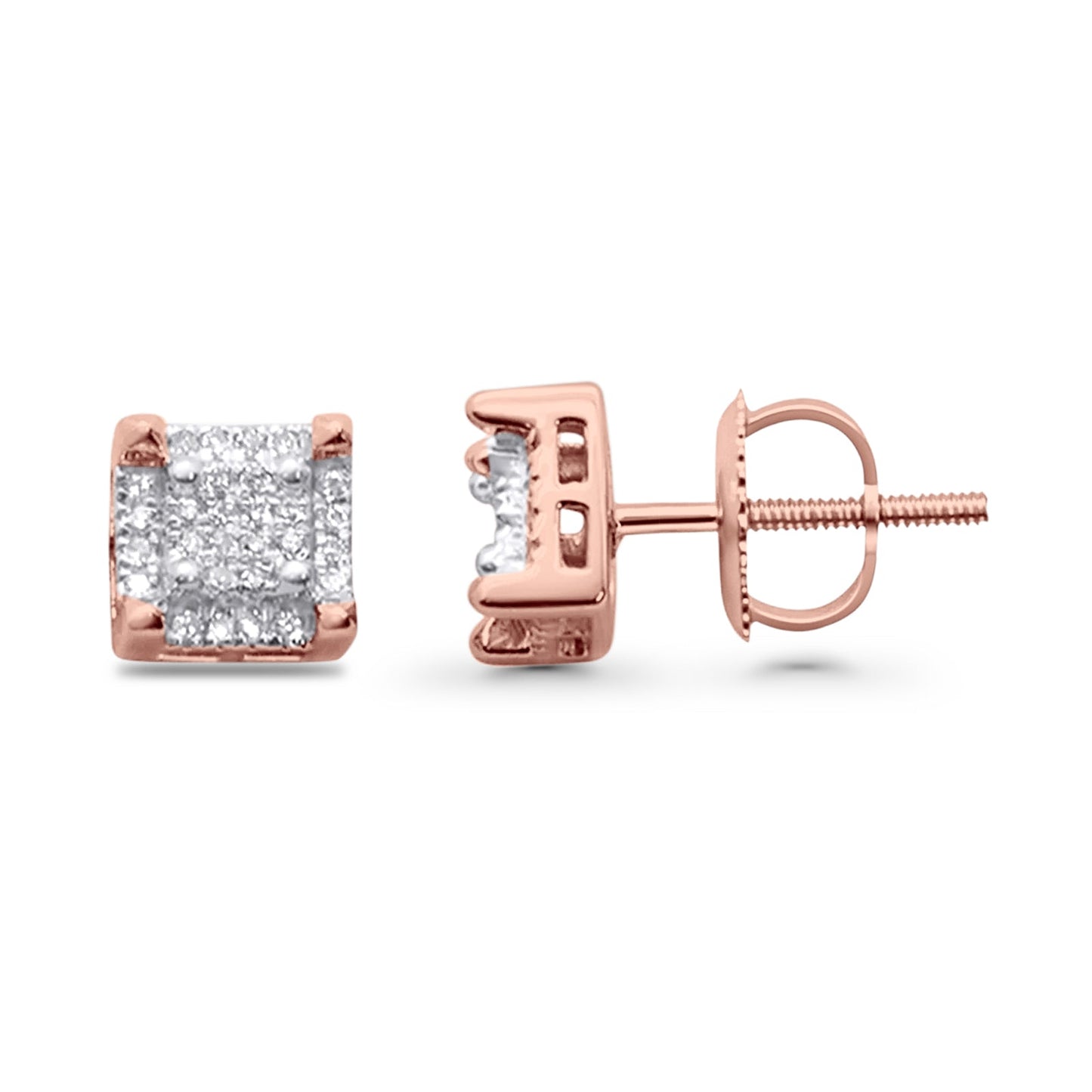 Diamond Stud Earrings 0.15ct Square Micro Pave 10K Rose Gold Wholesale