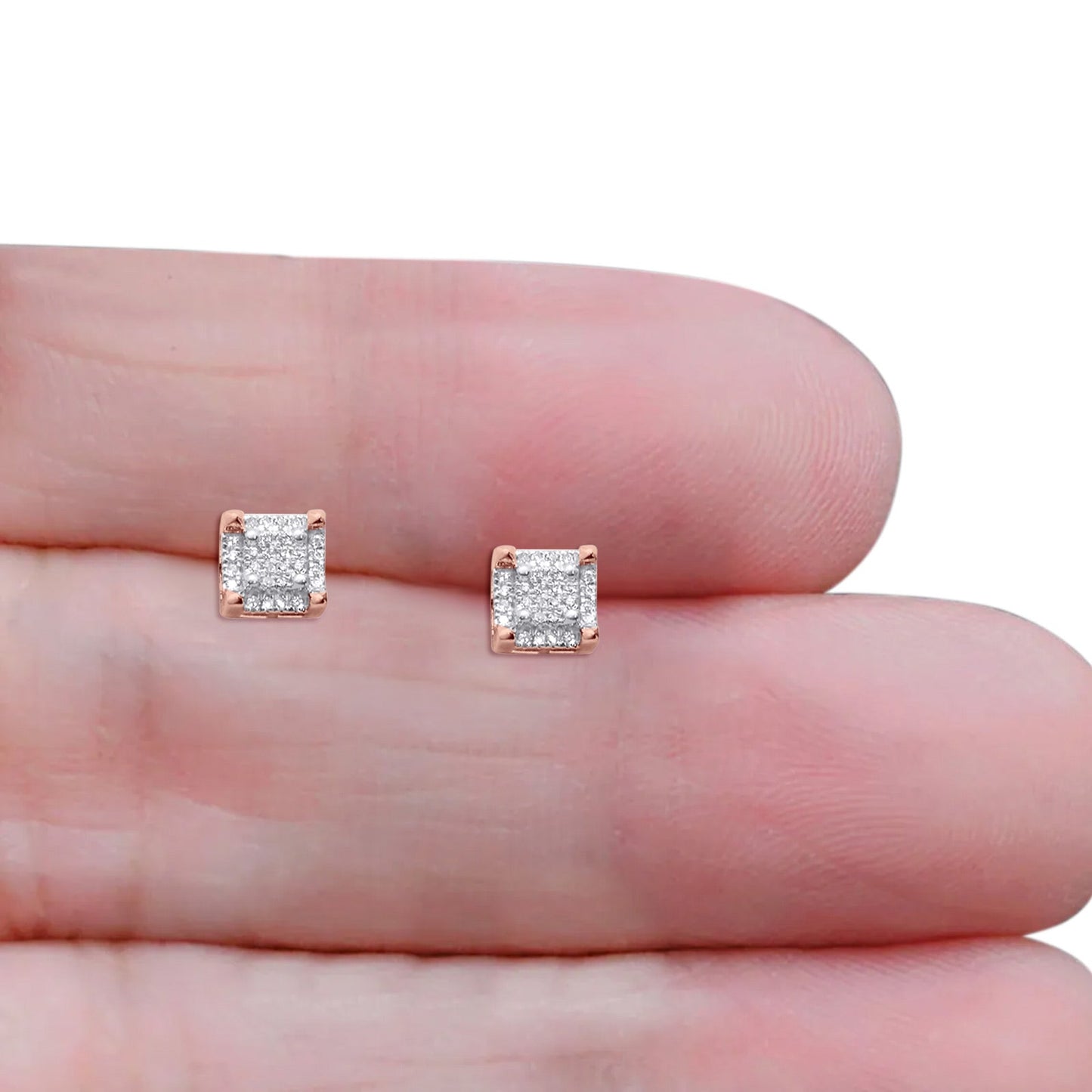 Diamond Stud Earrings 0.15ct Square Micro Pave 10K Rose Gold Wholesale