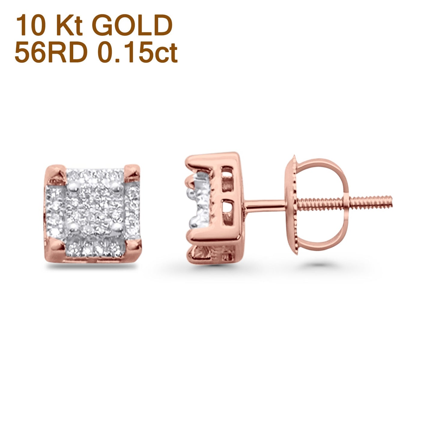 Diamond Stud Earrings 0.15ct Square Micro Pave 10K Rose Gold Wholesale