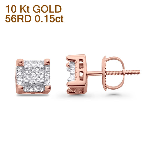 Diamond Stud Earrings 0.15ct Square Micro Pave 10K Rose Gold Wholesale