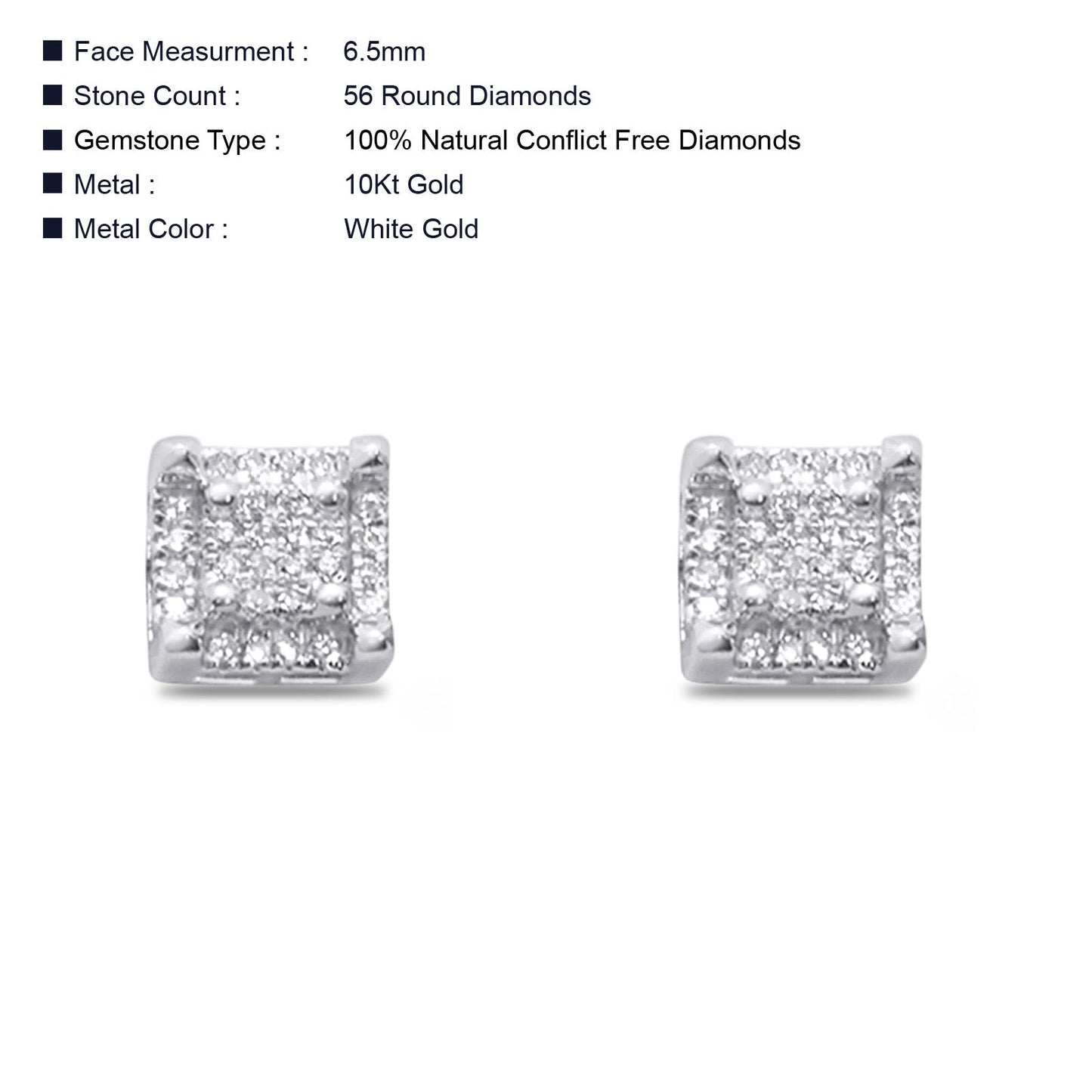 Diamond Stud Earrings 0.15ct Square Micro Pave 10K White Gold Wholesale