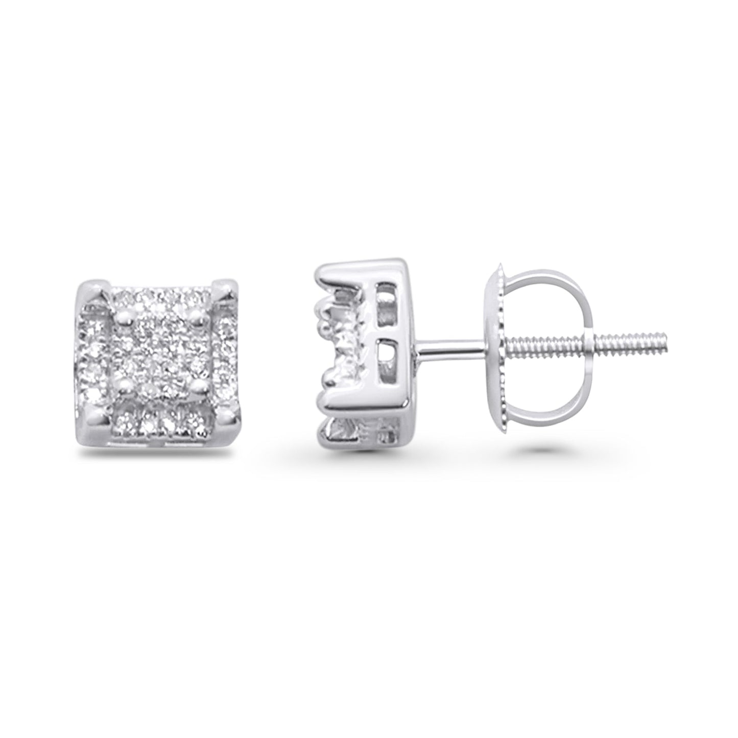 Diamond Stud Earrings 0.15ct Square Micro Pave 10K White Gold Wholesale