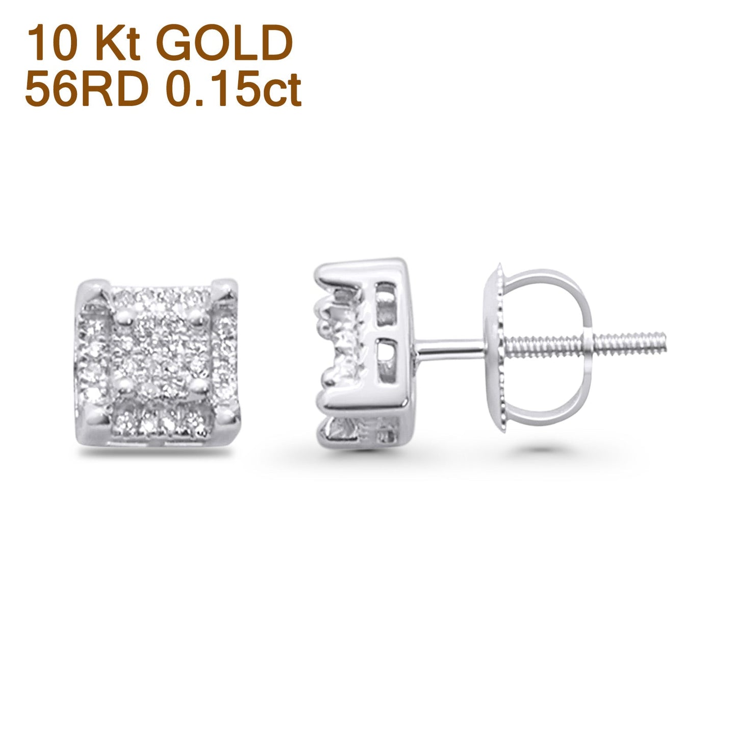 Diamond Stud Earrings 0.15ct Square Micro Pave 10K White Gold Wholesale