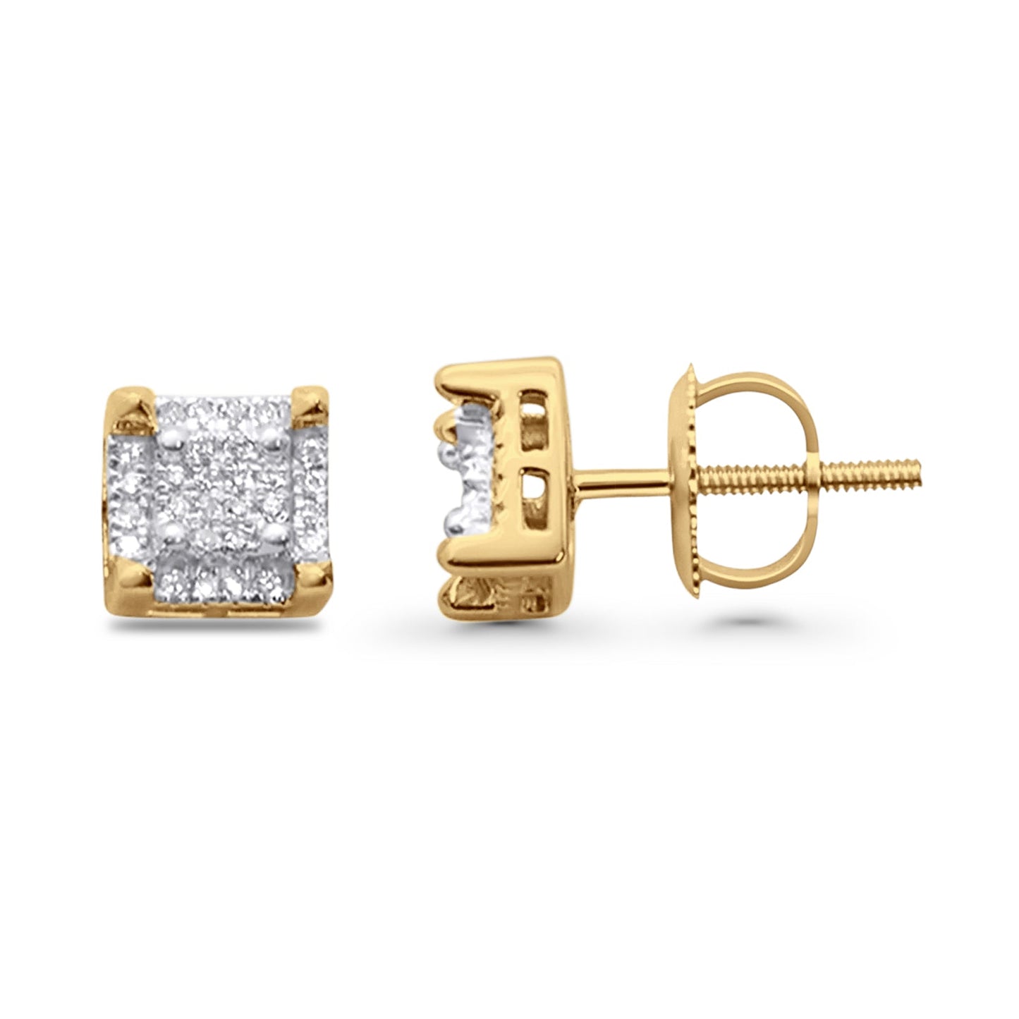 Diamond Stud Earrings 0.15ct Square Micro Pave 10K Yellow Gold Wholesale