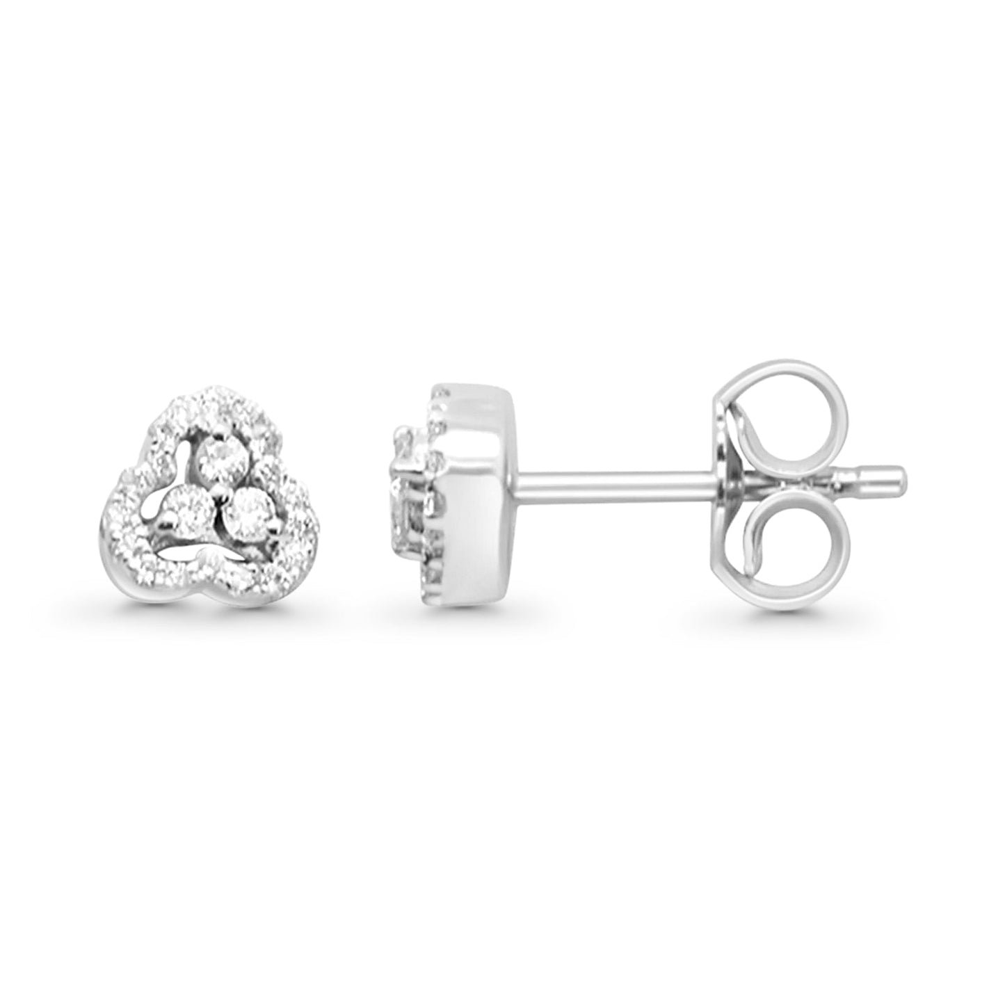 Wholesale Solid 10K White Gold 5.6mm Open Heart Dainty Round Diamond Stud Earring With Push Backing