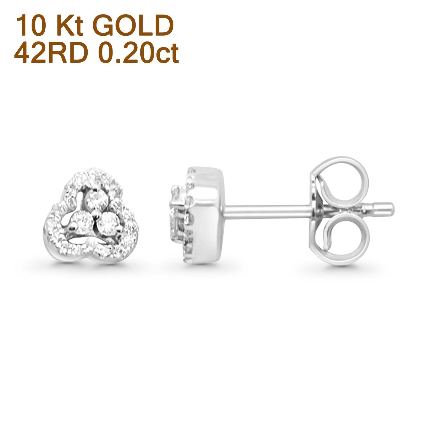 Wholesale Solid 10K White Gold 5.6mm Open Heart Dainty Round Diamond Stud Earring With Push Backing