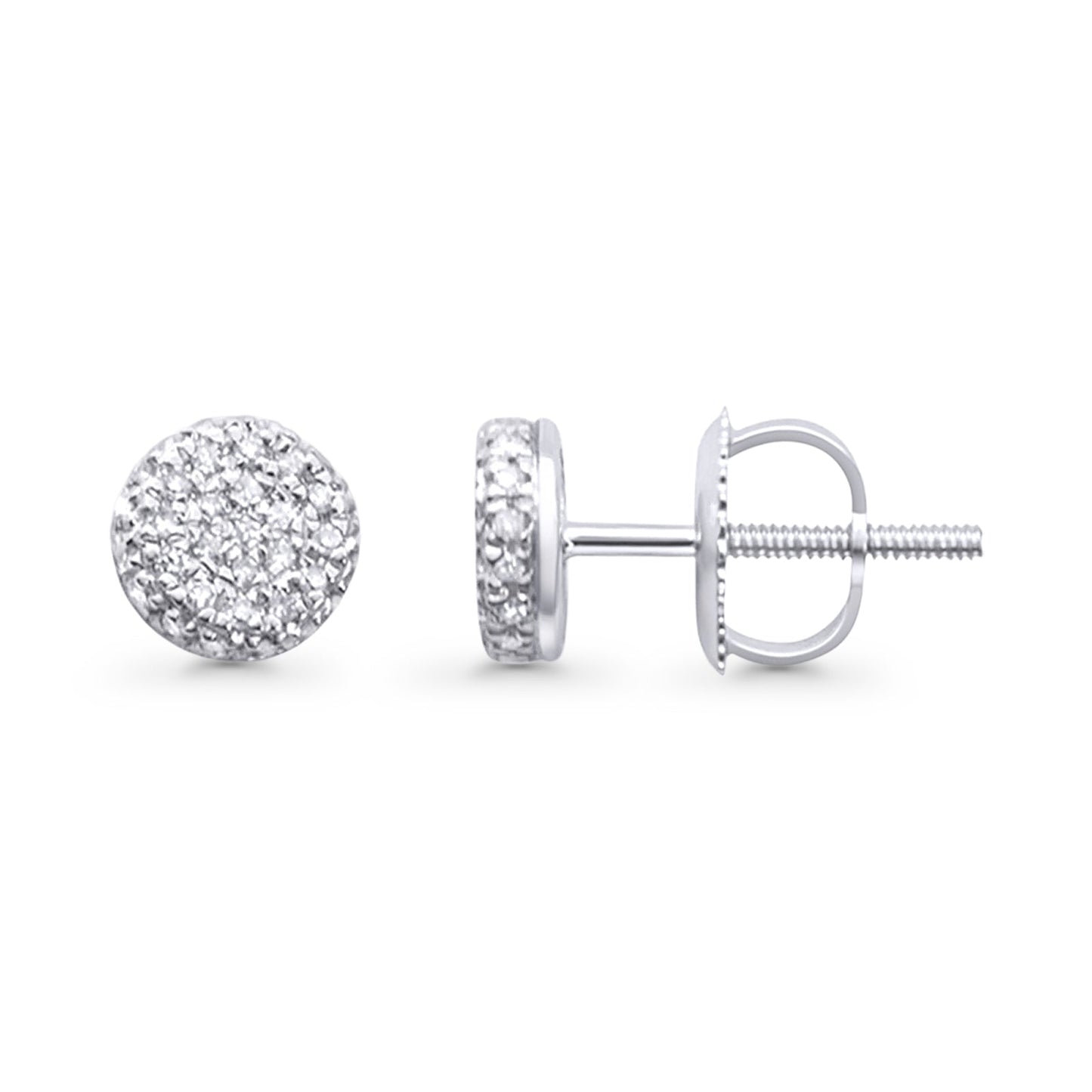 Solid 10K White Gold 5.7mm Round Micro Pave Classic Diamond Stud Earring With Screw Backing Wholesale