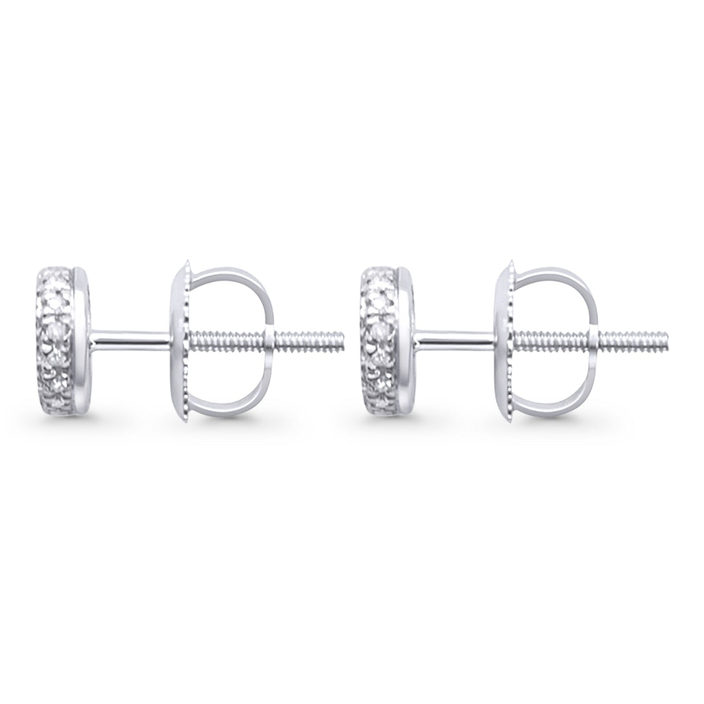 Solid 10K White Gold 5.7mm Round Micro Pave Classic Diamond Stud Earring With Screw Backing Wholesale