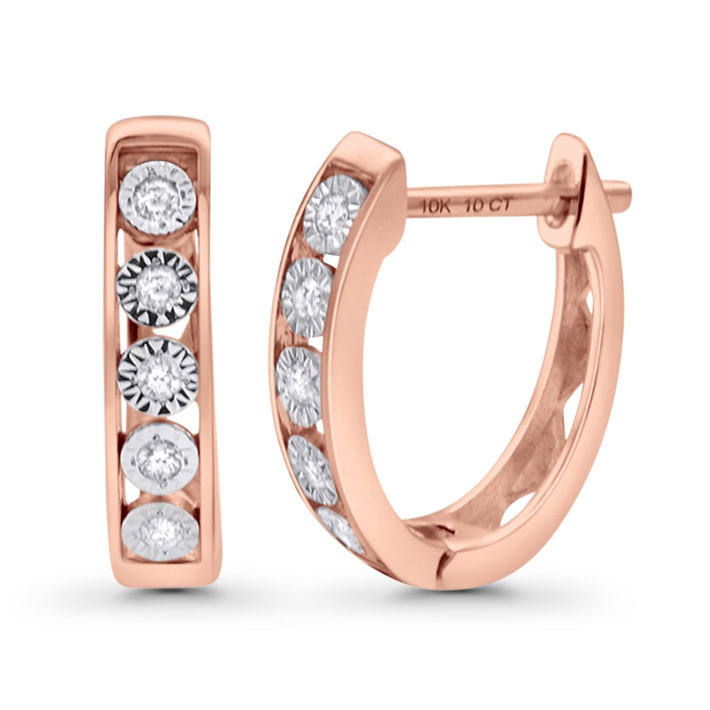 Wholesale Solid 10K Rose Gold 14mm Round Diamond Hoop Huggie Earrings With Post And Click Backing