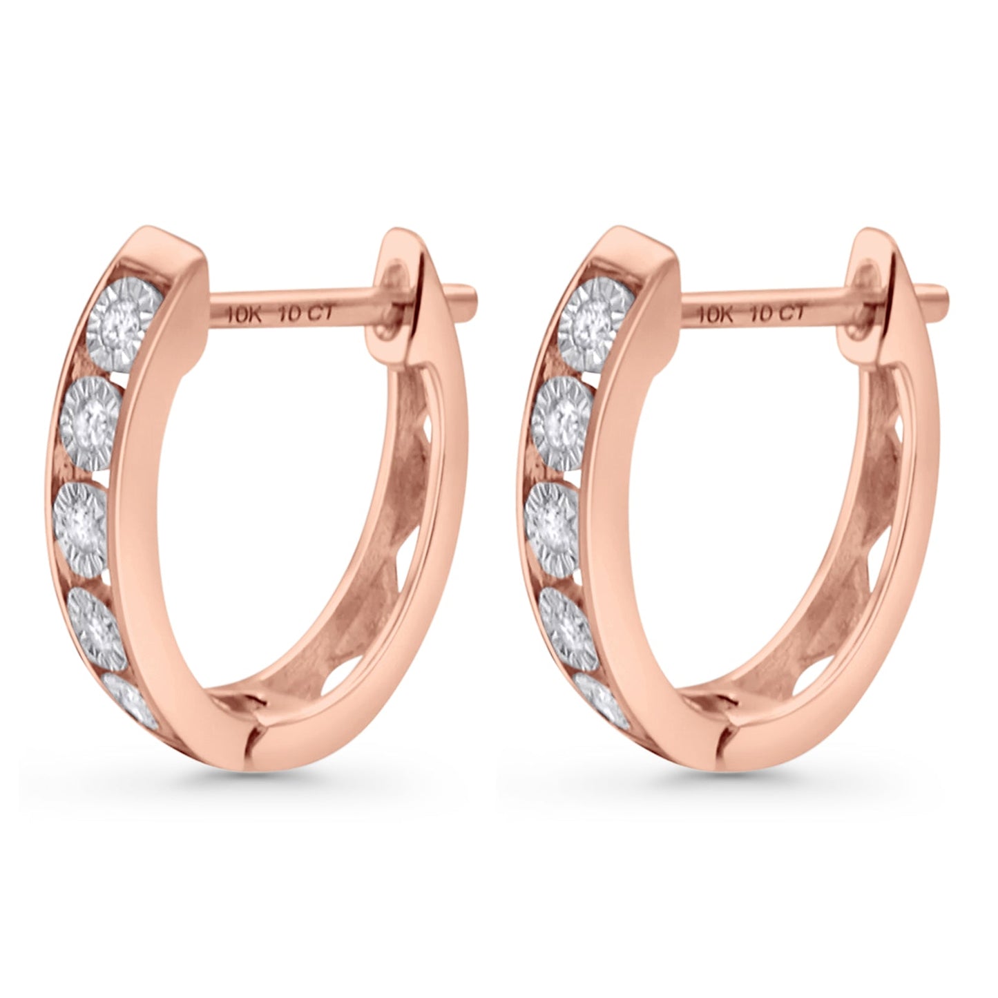 Wholesale Solid 10K Rose Gold 14mm Round Diamond Hoop Huggie Earrings With Post And Click Backing