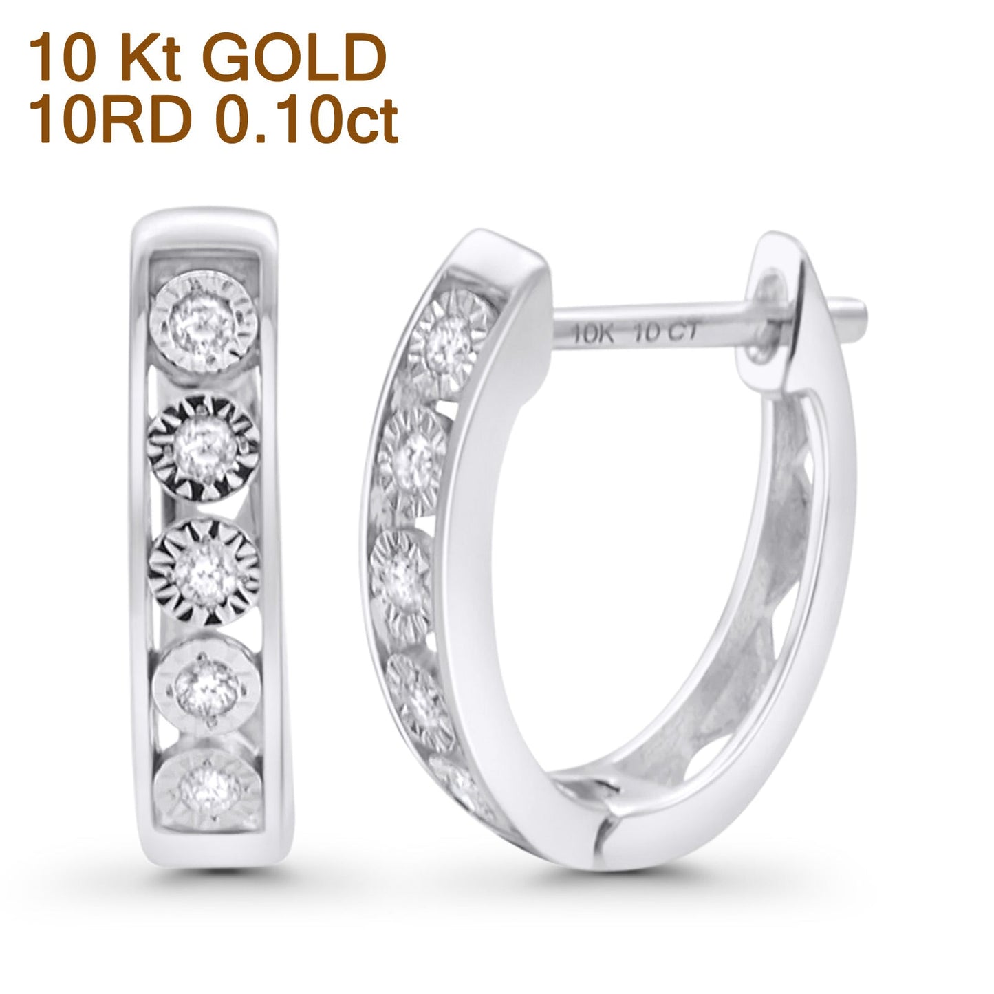 Wholesale Solid 10K White Gold 14mm Round Diamond Hoop Huggie Earrings With Post And Click Backing