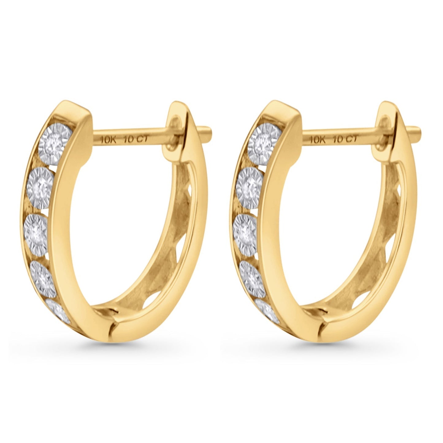 Wholesale Solid 10K Yellow Gold 14mm Round Diamond Hoop Huggie Earrings With Post And Click Backing