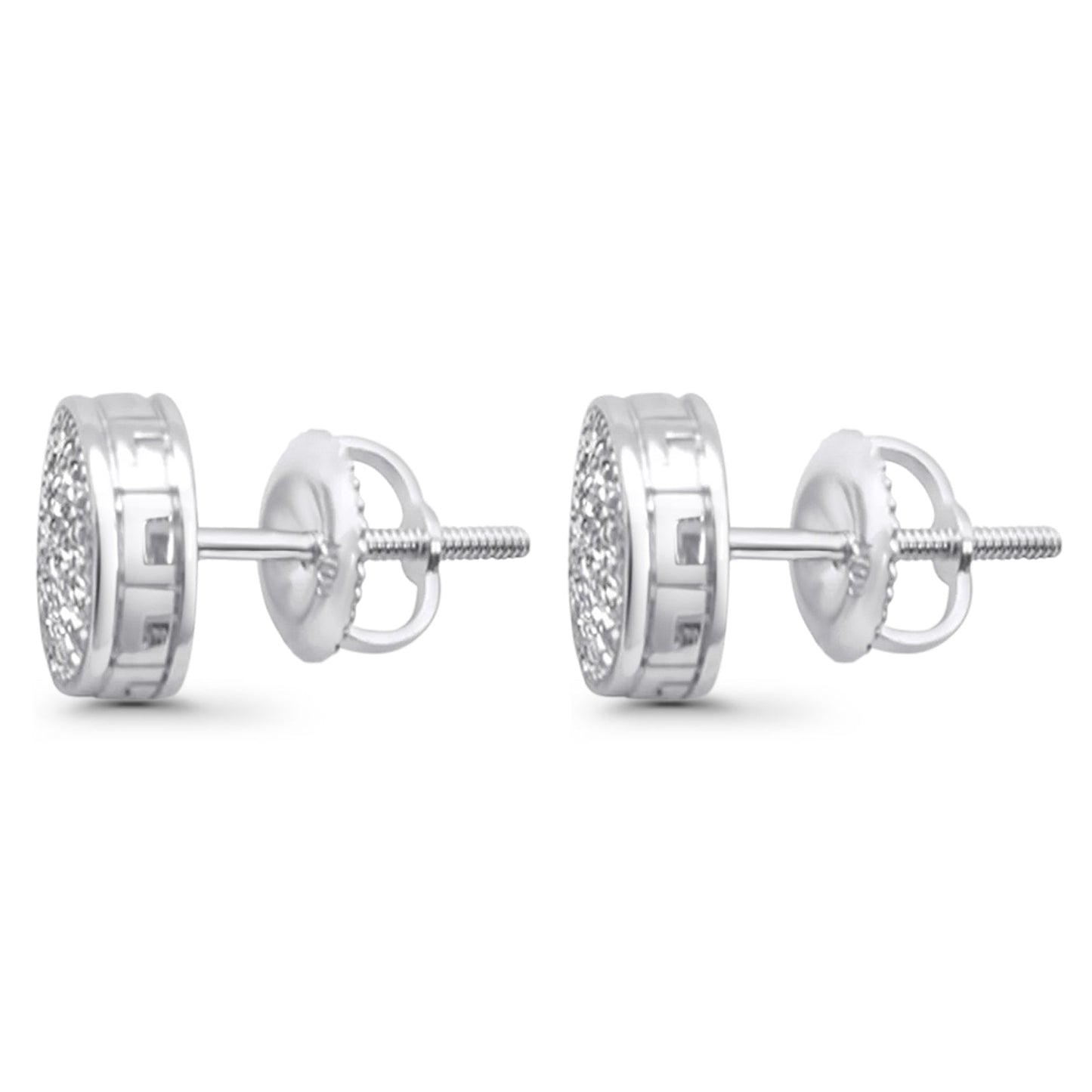 Solid 10K White Gold 8mm Micro Pave Round Classic Diamond Stud Earring With Screw Backing Wholesale