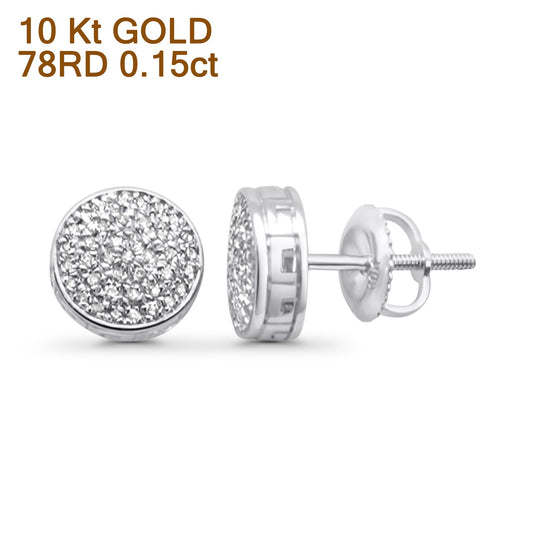 Solid 10K White Gold 8mm Micro Pave Round Classic Diamond Stud Earring With Screw Backing Wholesale