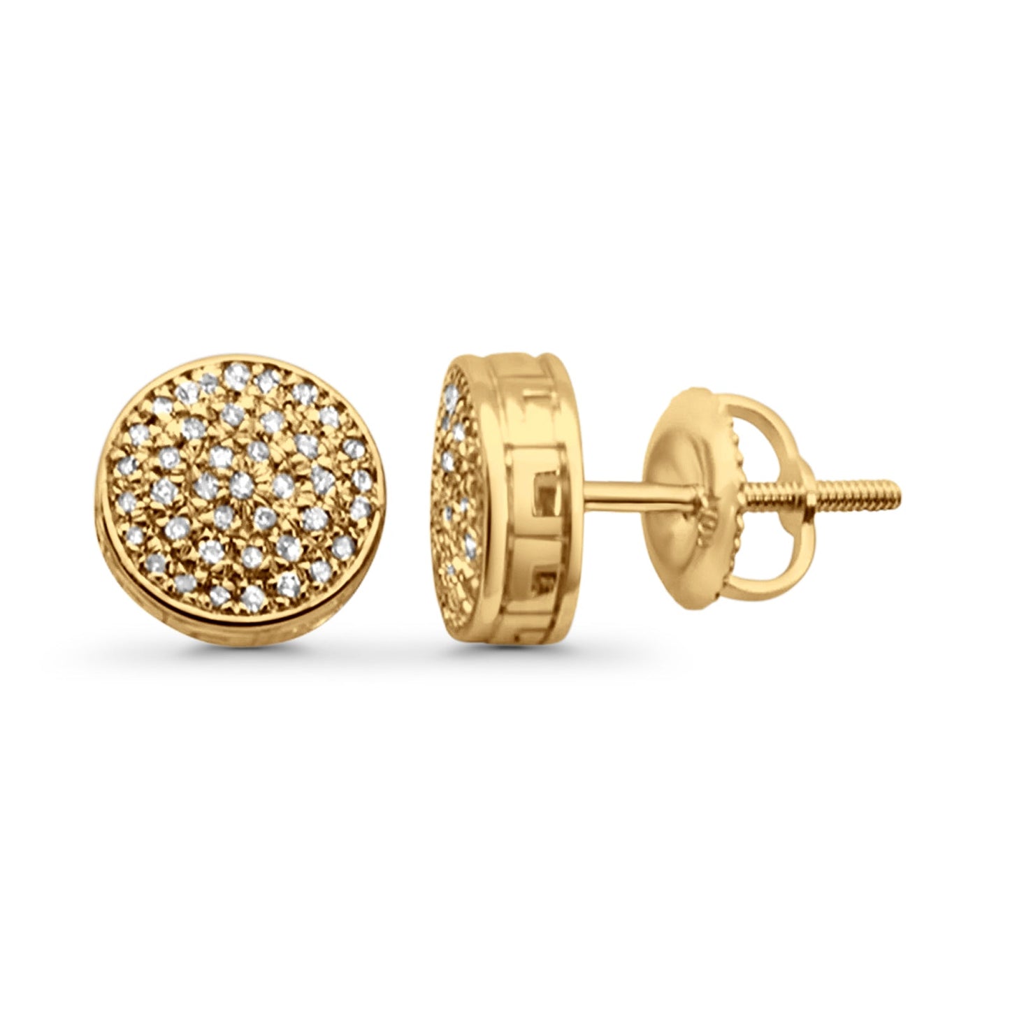 Solid 10K Yellow Gold 8mm Micro Pave Round Classic Diamond Stud Earring With Screw Backing Wholesale