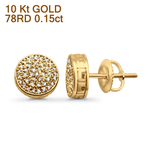 Solid 10K Yellow Gold 8mm Micro Pave Round Classic Diamond Stud Earring With Screw Backing Wholesale