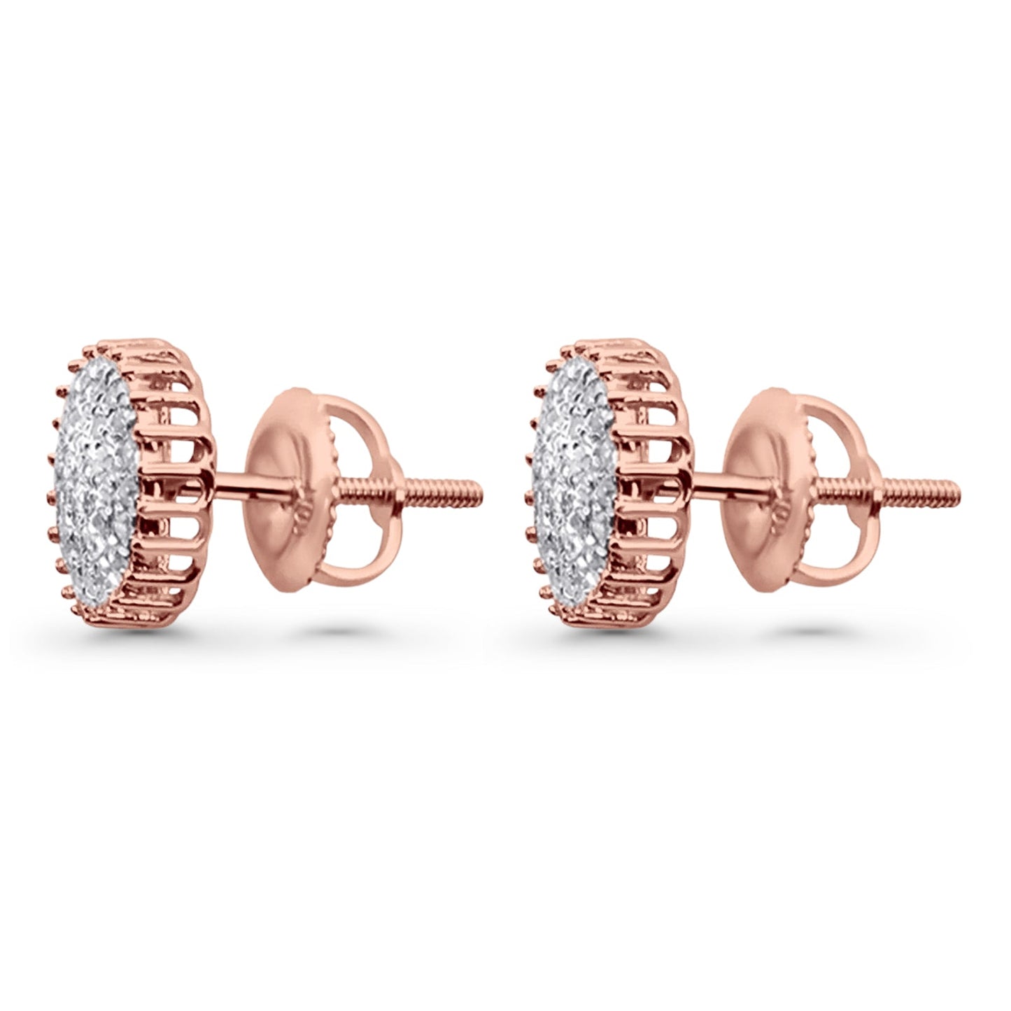 Solid 10K Rose Gold 8.5mm Micro Pave Diamond Stud Earring Wholesale