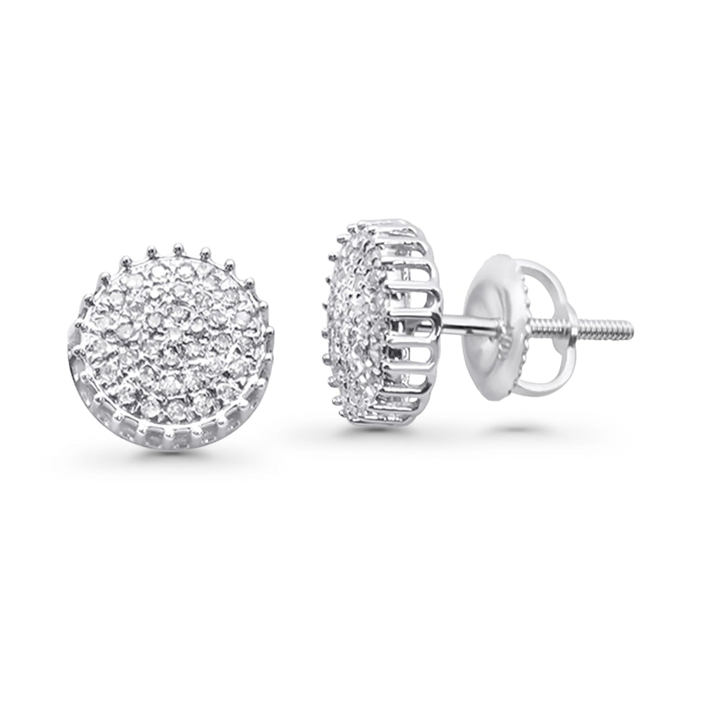 Solid 10K White Gold 8.5mm Micro Pave Diamond Stud Earring Wholesale