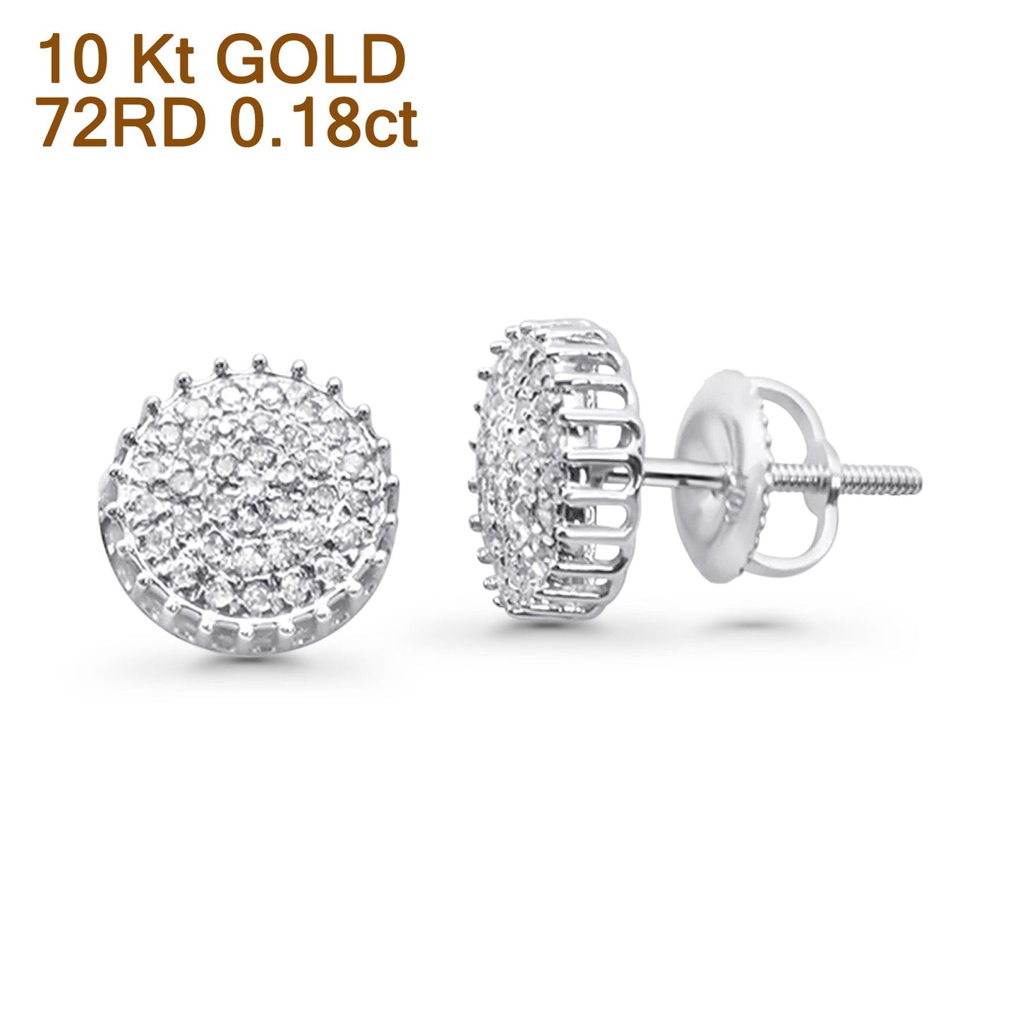 Solid 10K White Gold 8.5mm Micro Pave Diamond Stud Earring Wholesale