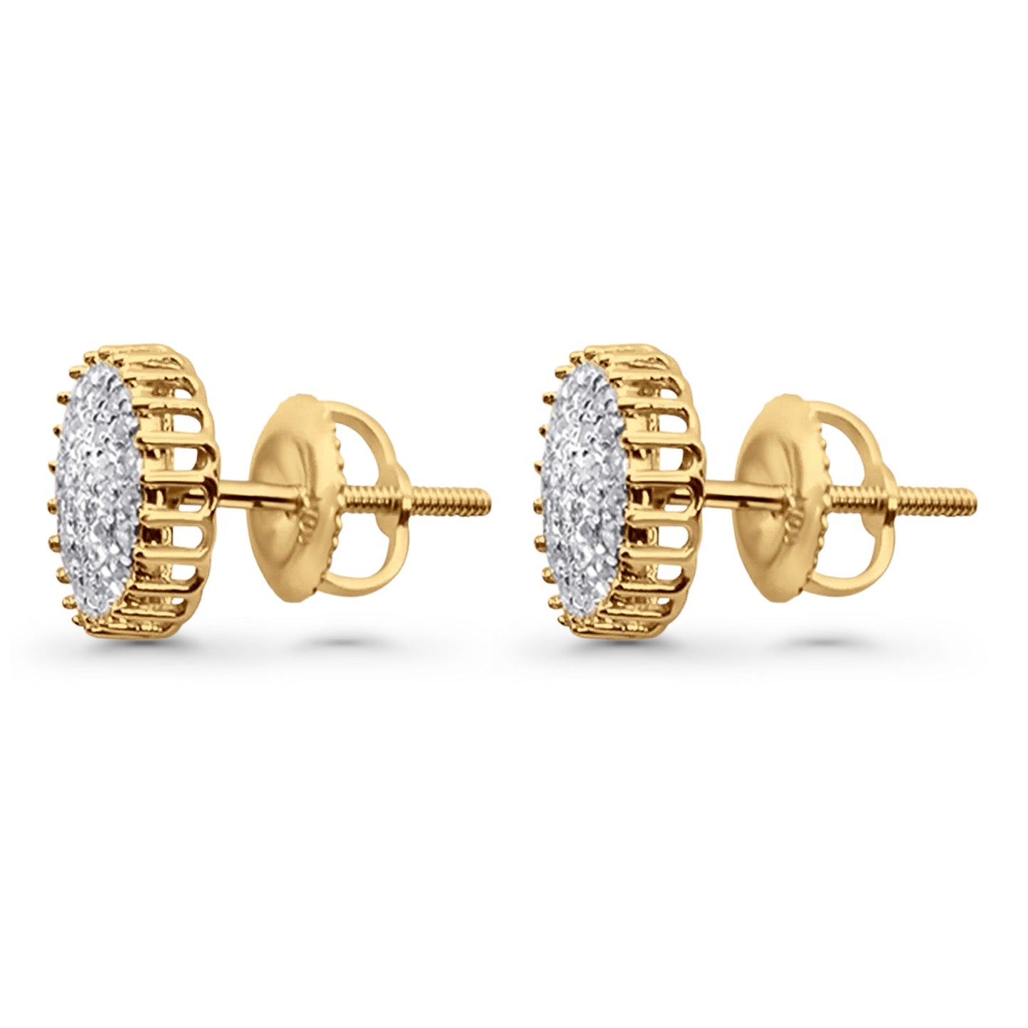 Solid 10K Yellow Gold 8.5mm Micro Pave Diamond Stud Earring Wholesale