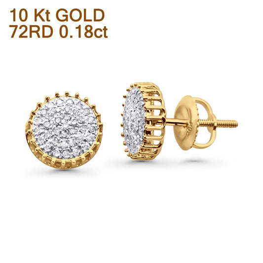 Solid 10K Yellow Gold 8.5mm Micro Pave Diamond Stud Earring Wholesale