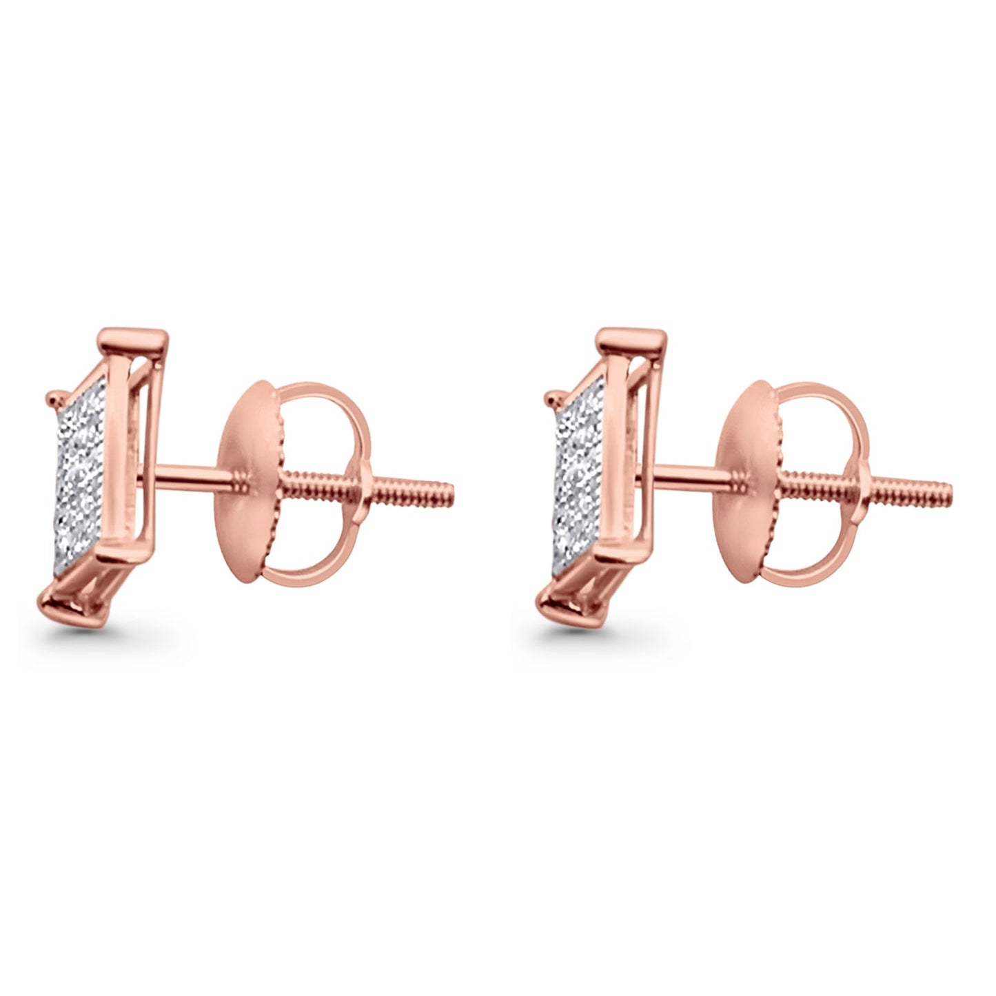 Solid 10K Rose Gold 7.9mm Square Micro Pave Diamond Stud Earring Wholesale