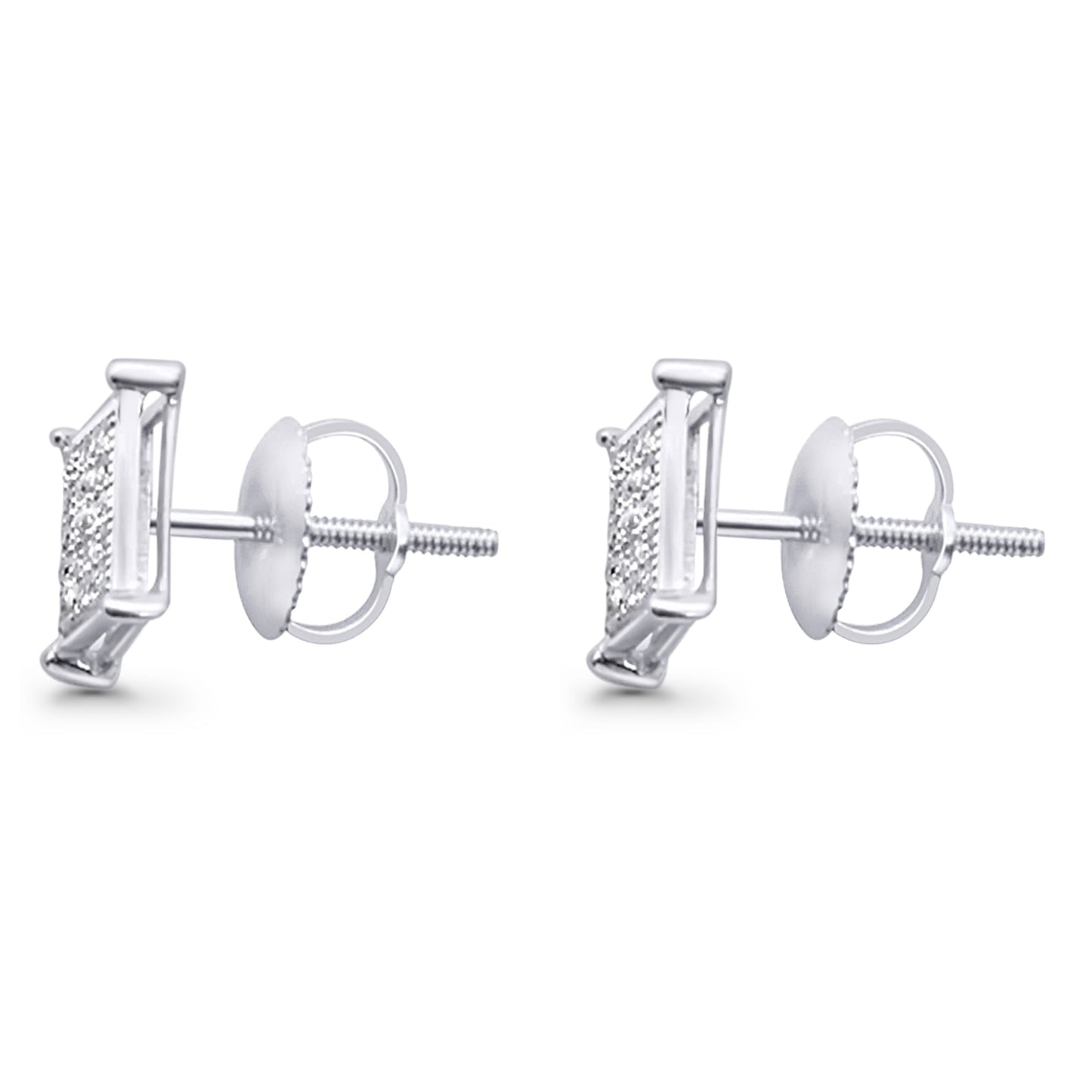 Solid 10K White Gold 7.9mm Square Micro Pave Diamond Stud Earring Wholesale