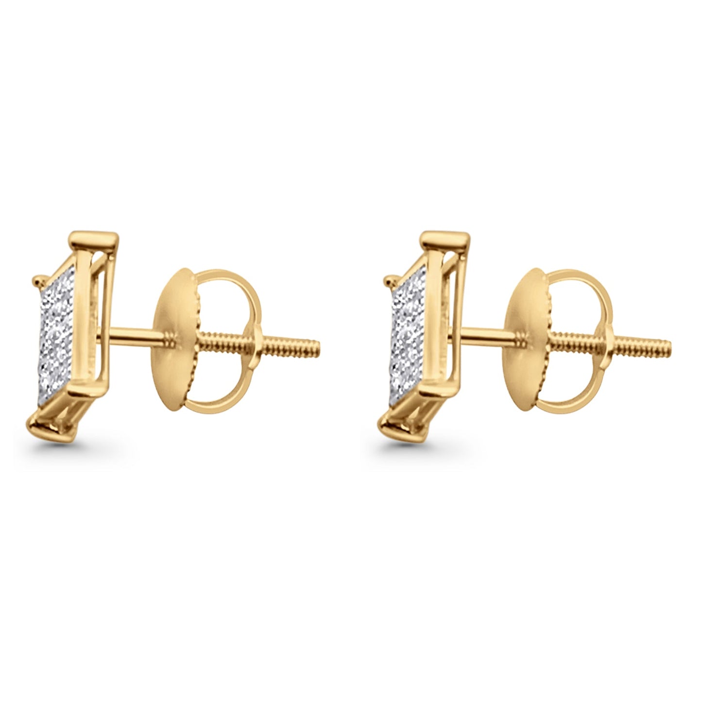 Solid 10K Yellow Gold 7.9mm Square Micro Pave Diamond Stud Earring Wholesale