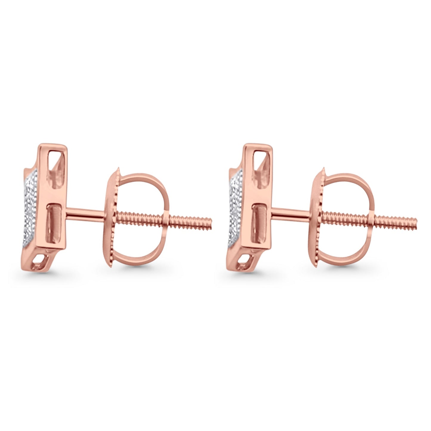 Solid 10K Rose Gold 7.1mm Square Micro Pave Diamond Stud Earring Wholesale