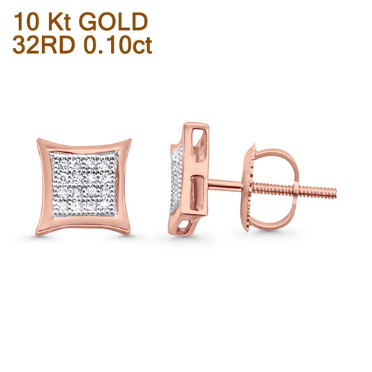 Solid 10K Rose Gold 7.1mm Square Micro Pave Diamond Stud Earring Wholesale