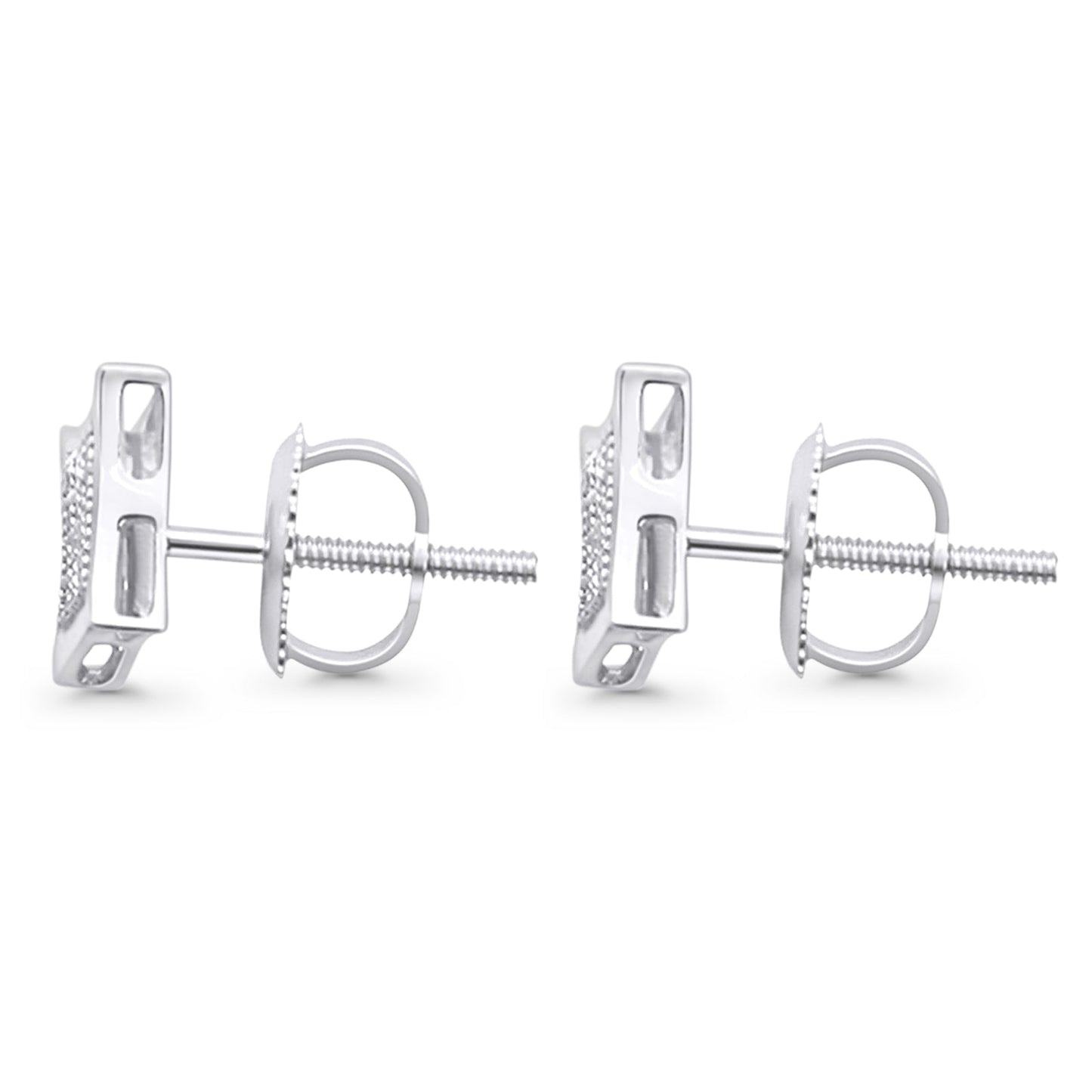 Solid 10K White Gold 7.1mm Square Micro Pave Diamond Stud Earring Wholesale