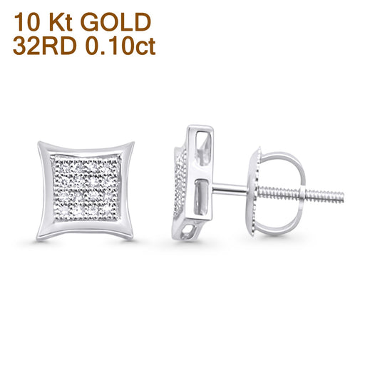 Solid 10K White Gold 7.1mm Square Micro Pave Diamond Stud Earring Wholesale