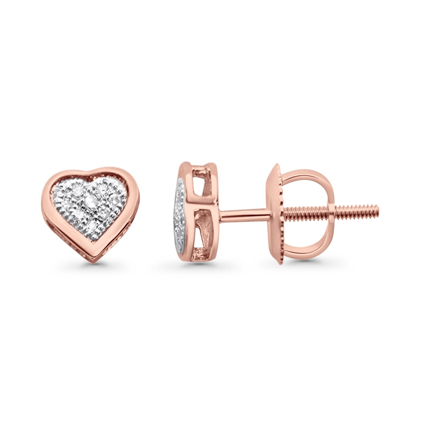 Solid 10K Rose Gold 6mm Diamond Heart Earrings Wholesale