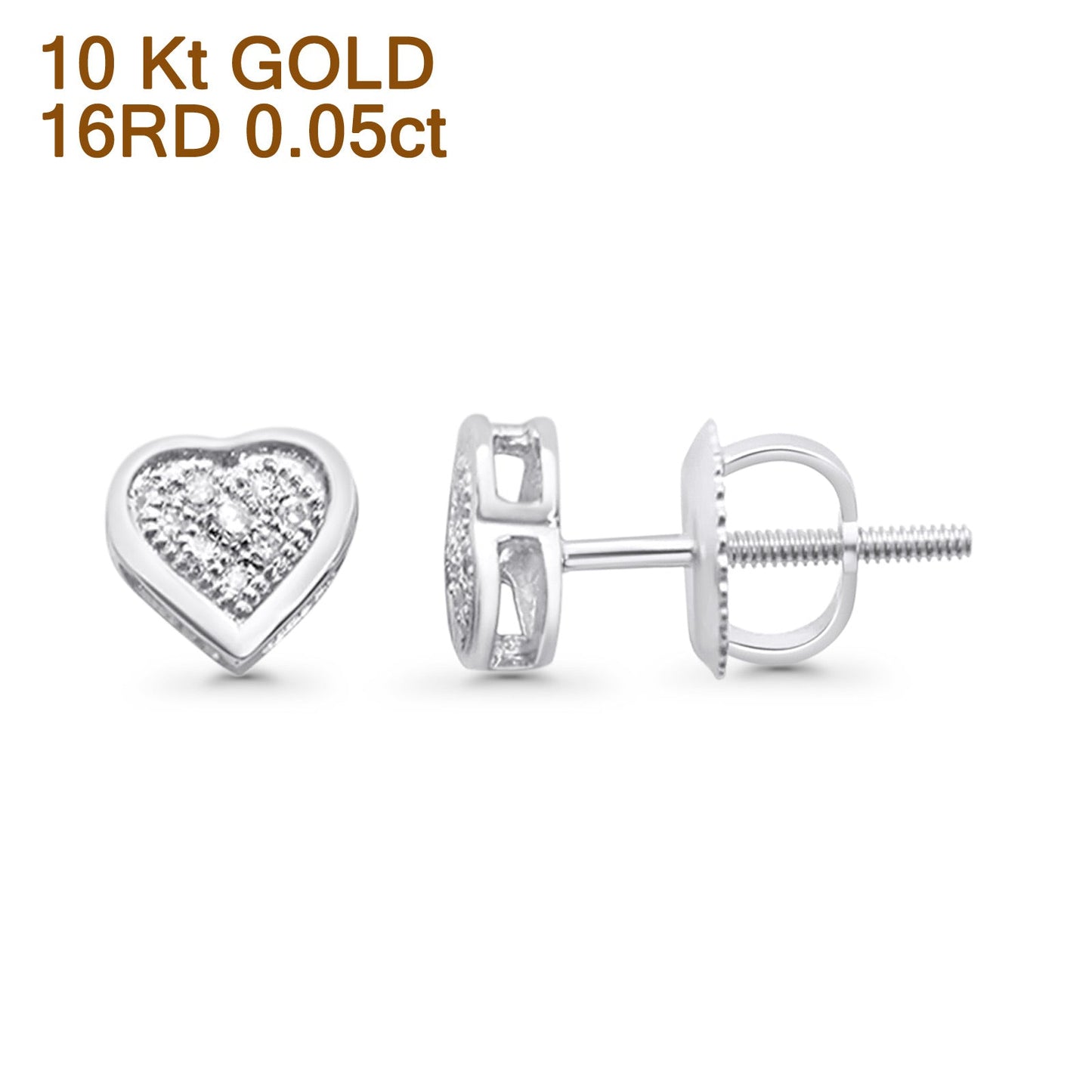 Solid 10K White Gold 6mm Diamond Heart Earrings Wholesale