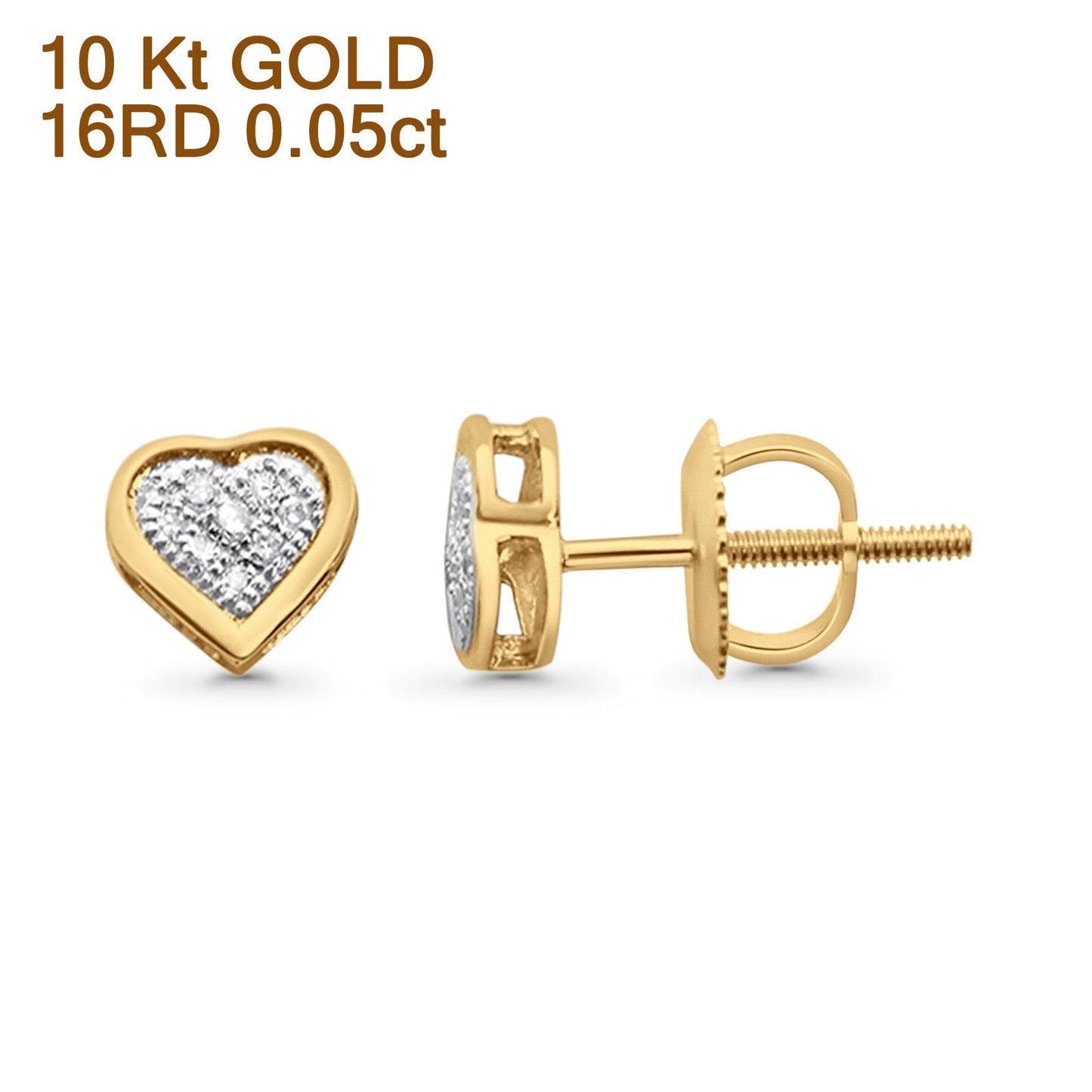 Solid 10K Yellow Gold 6mm Diamond Heart Earrings Wholesale