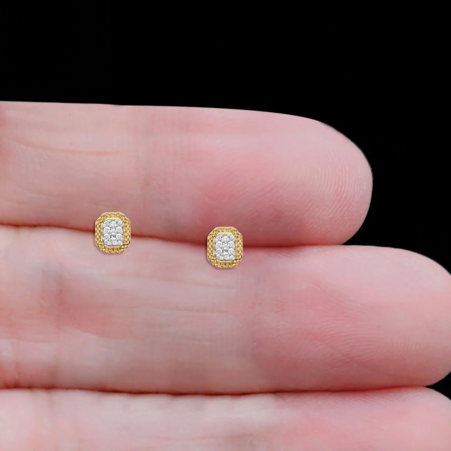 Solid 10K Yellow Gold 6mm Classic Round Diamond Stud Earring Wholesale