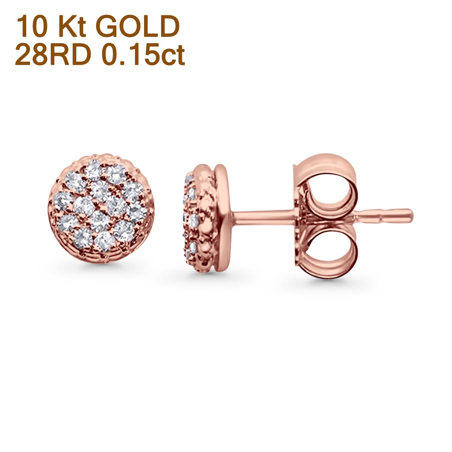 Solid 10K Rose Gold 5.8mm Round Diamond Stud Earrings Wholesale