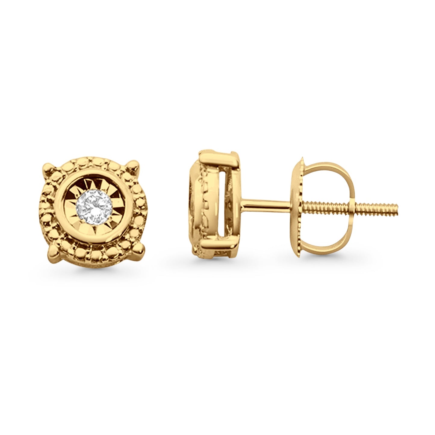 Solid 10K Yellow Gold 7mm Round Diamond Stud Earrings Wholesale