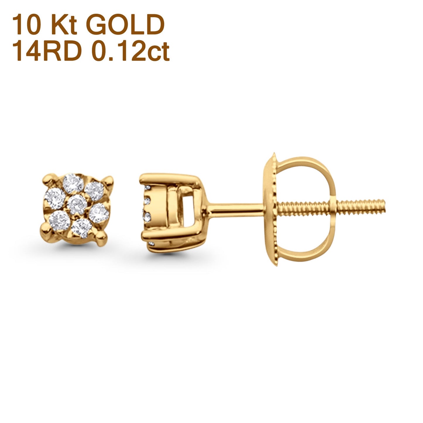 Solid 10K Yellow Gold 4mm Round Diamond Stud Earrings Wholesale